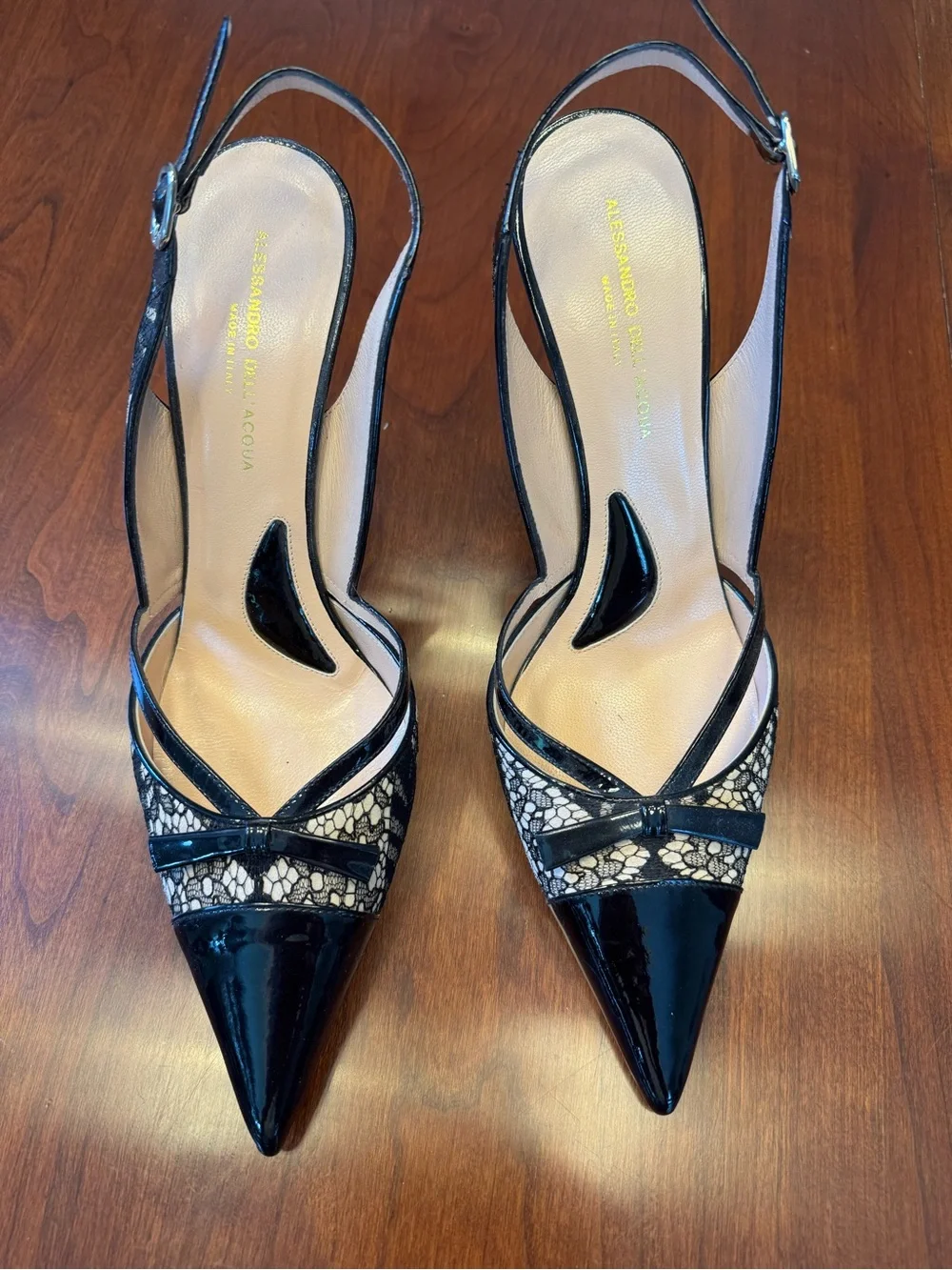 Black Lace Pointed Slingback Pumps